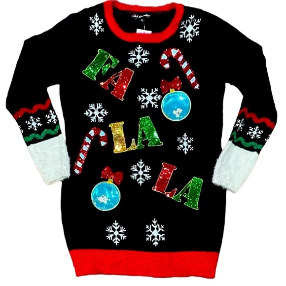 Ugly Christmas Sweater Dress Fa La La La - Picture 1 of 7